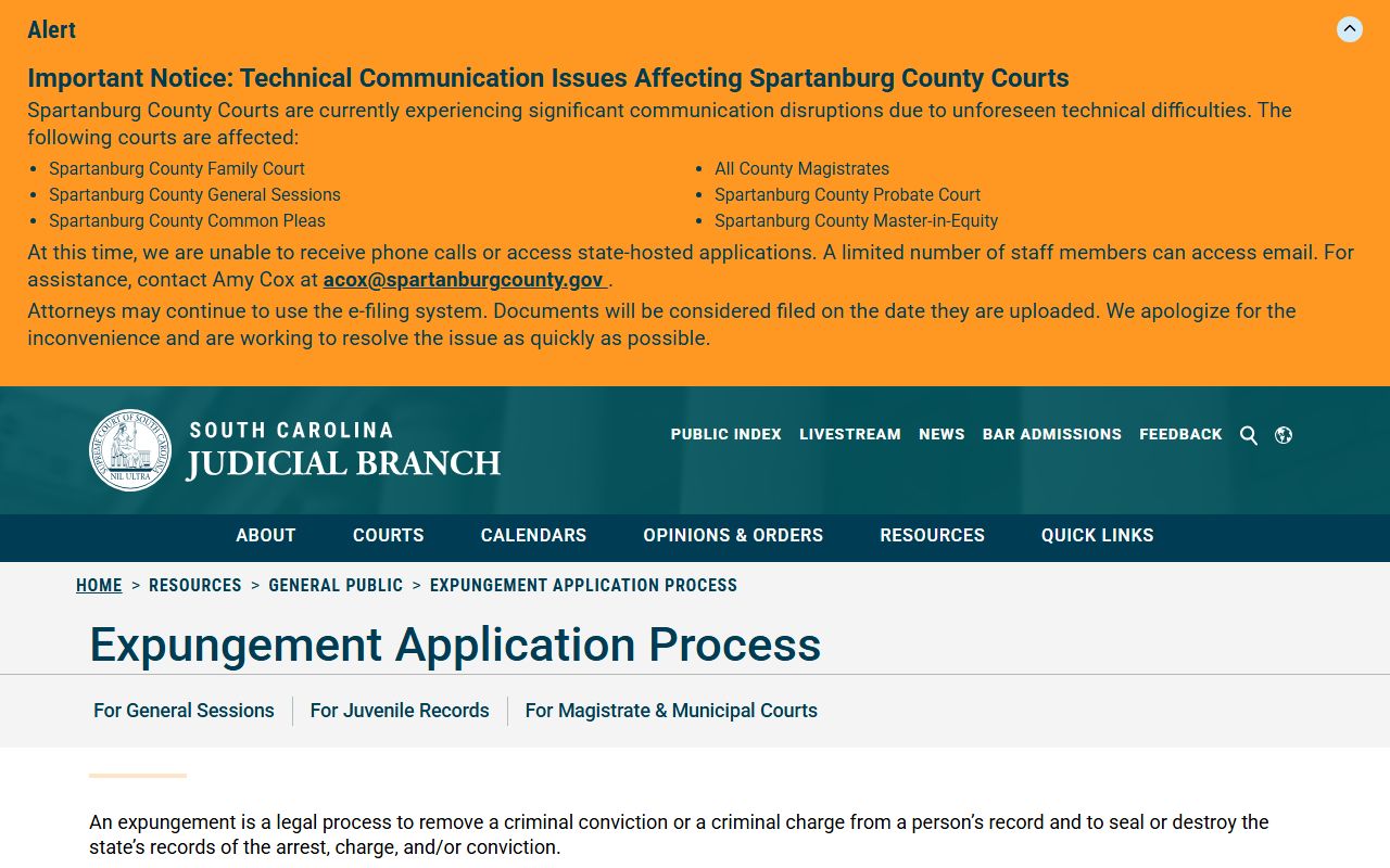 Darlington County criminal court records expungement application process