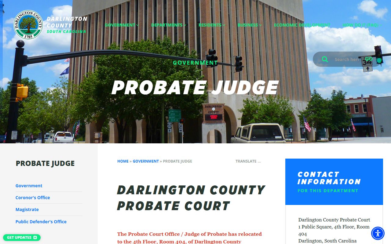 Darlington County probate and marriage court records page