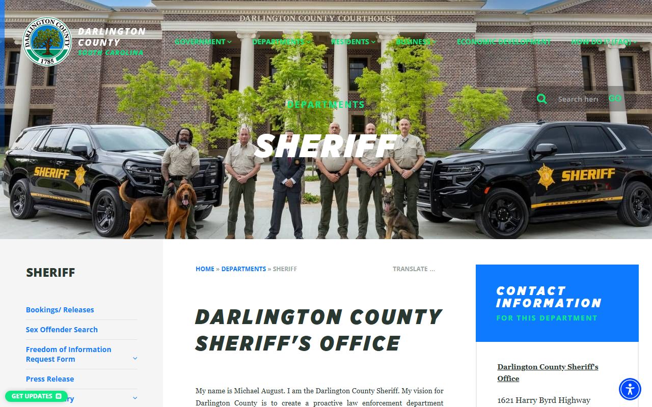Darlington County warrant and court records sheriff page
