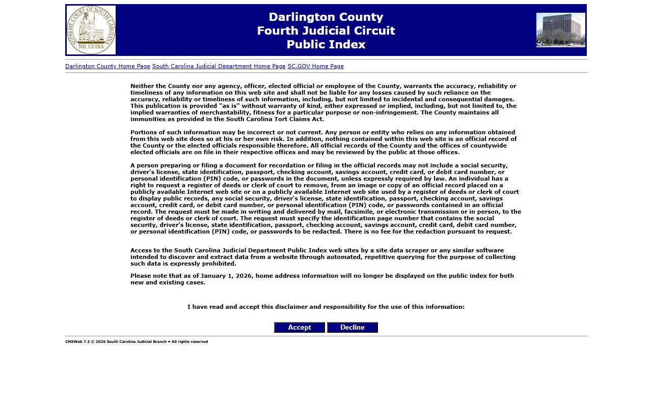Darlington County court records Public Index search