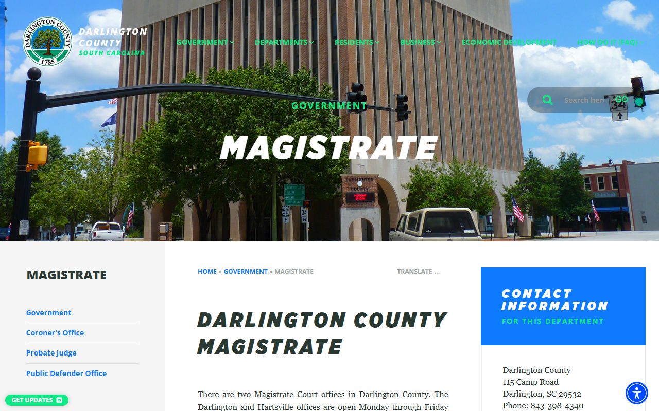 Darlington County traffic court records Magistrate Court page