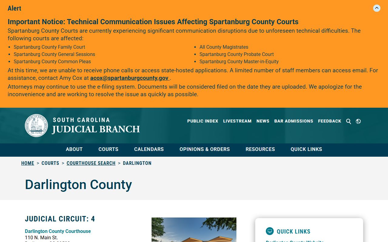 Darlington County court records Judicial Branch courthouse page