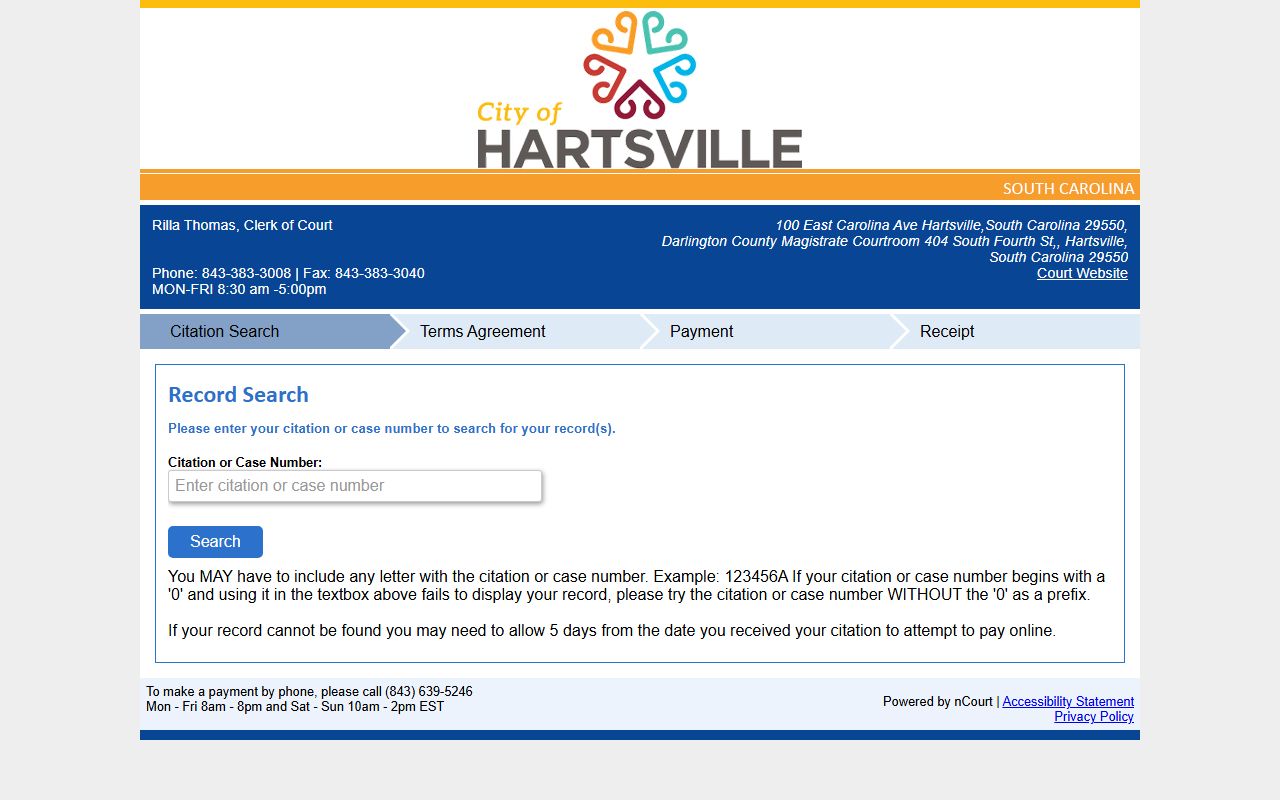 Darlington County traffic court records Hartsville nCourt payments